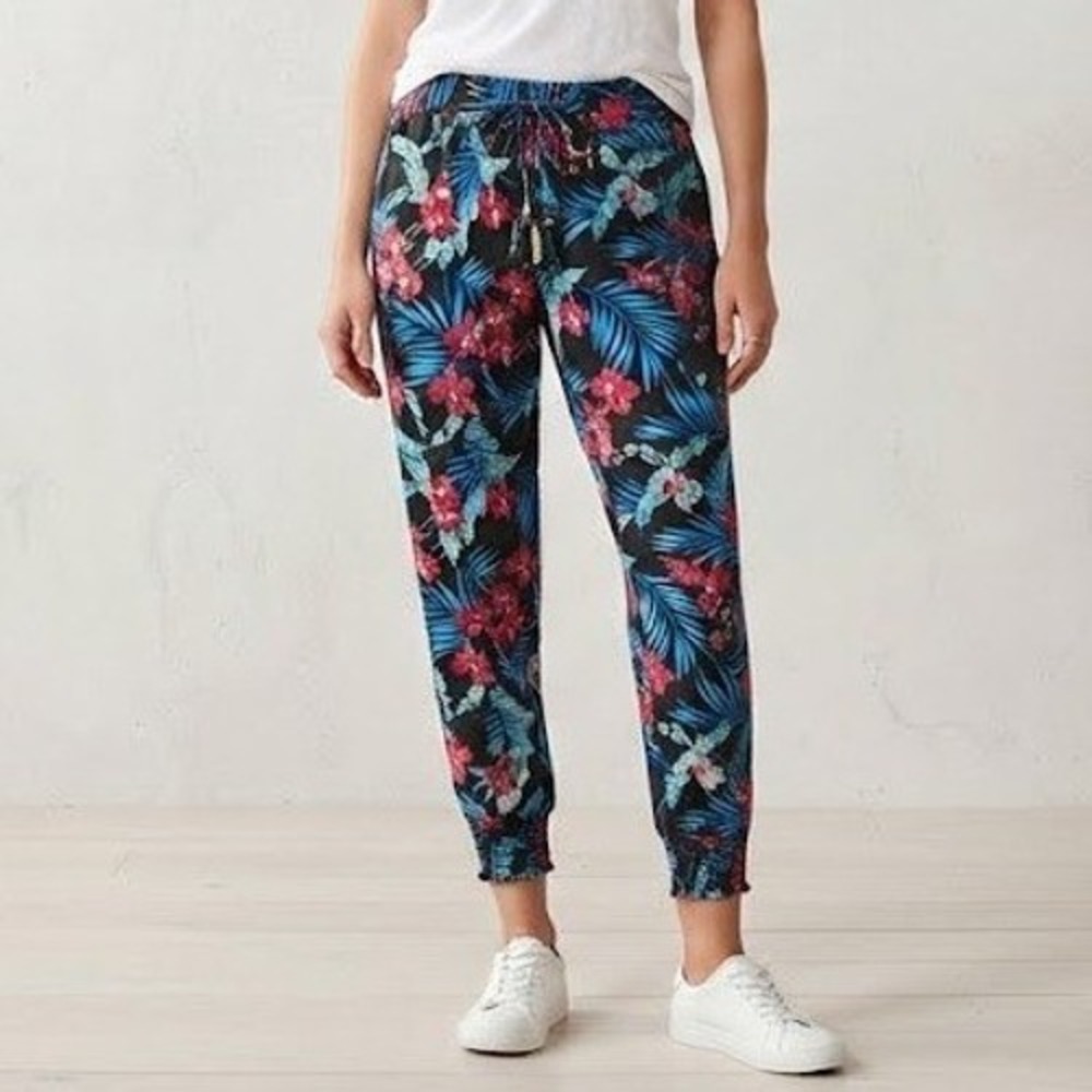 Tommy Bahama Joggers Womens M Black Floral Excellent Tropical Tassel SS500164